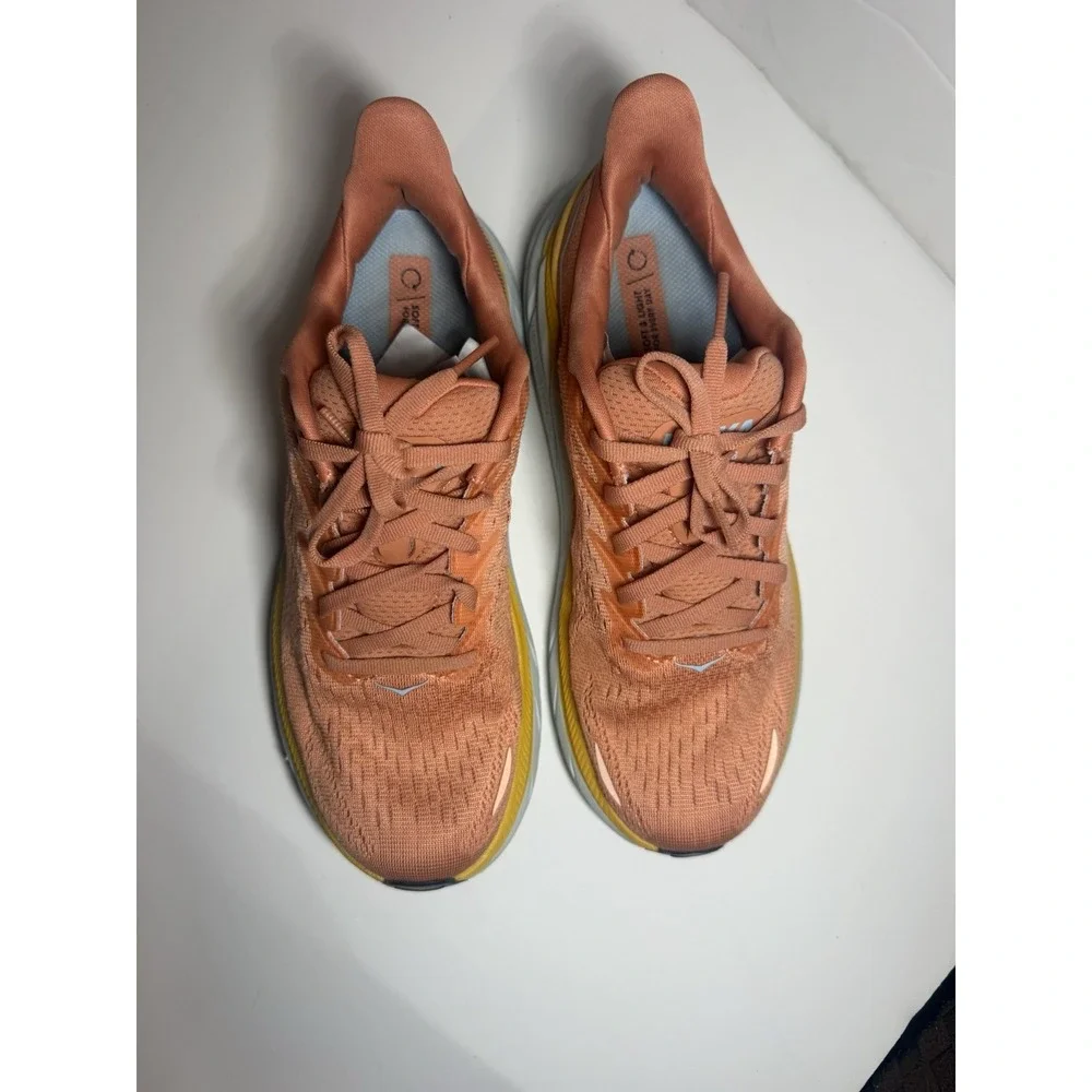 Hoka One One Clifton 8 Running Shoes Womens Size 7B Orange Yellow